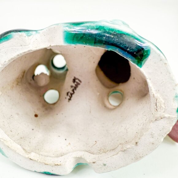 Vintage Majolica Bird Parrot Parakeet Ceramic Flower Frog Made In Japan - Picture 6 of 6